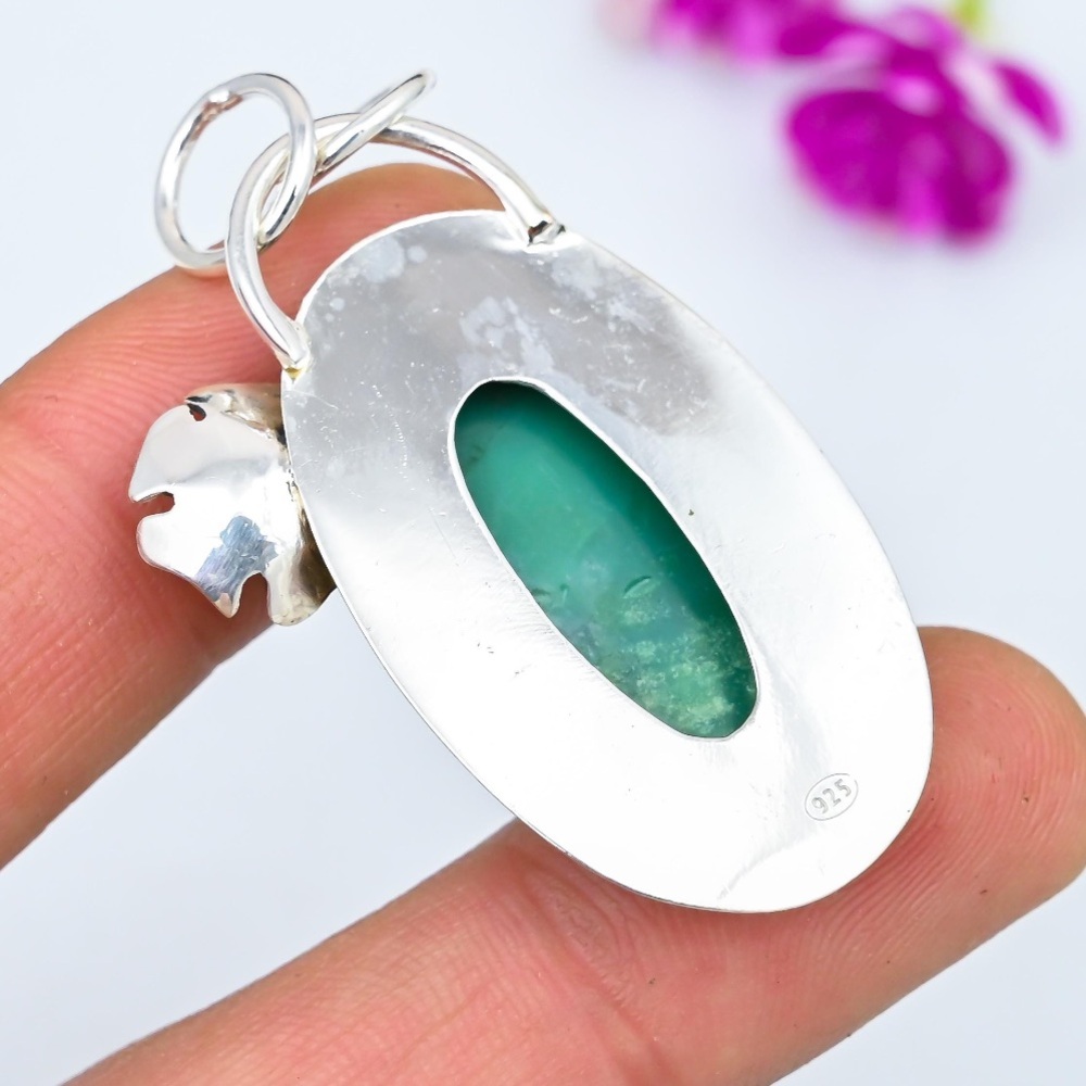 Stunning Natural Lemon Chrysoprase 925 Sterling Silver Pendant - Picture 6 of 6